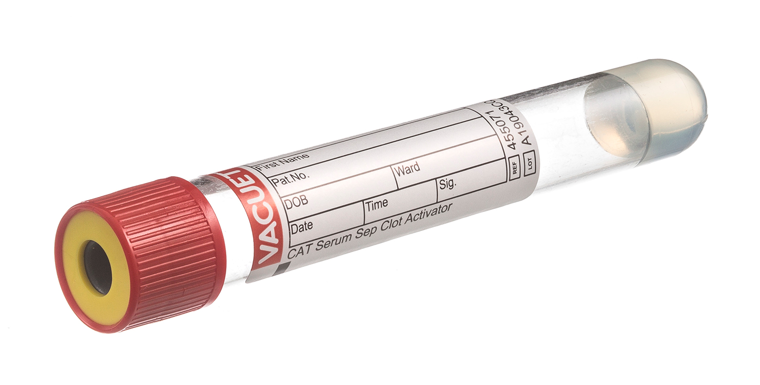 Vacuette tube 8ml, 100x16mm, red pressure cap, serum with gel and clot activator, Greiner