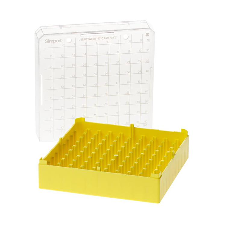 Storage box voor 100 buizen 1-2ml geel, Simport