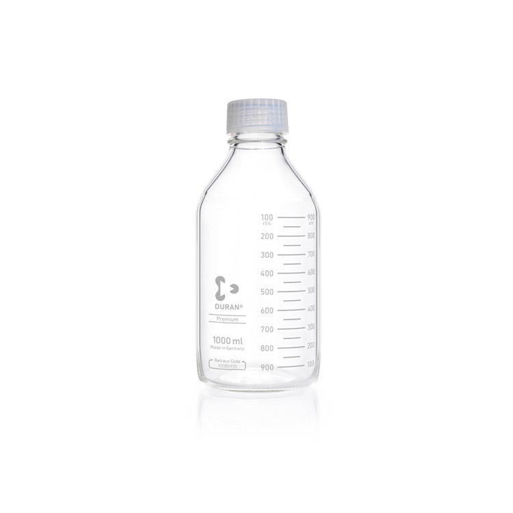 Bottle Premium 1000ml + screw cap GL45 + pouring ring Duran