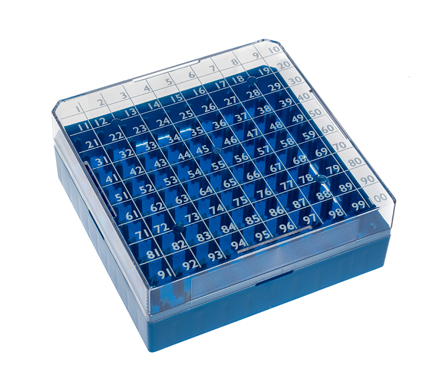 CryoGen doos in pc voor 100 1,2/2ml buisjes, 132x132mm, blauw Biosigma