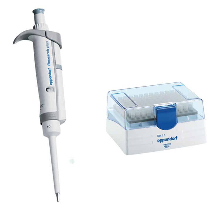 Research plus G, single-channel, variable, 0,5-10µL, medium grijs, incl. epT.I.P.S. Box, Eppendorf