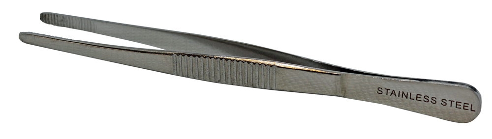 Forceps stainless steel, blunt serrated tip, 115mm, Cellpath