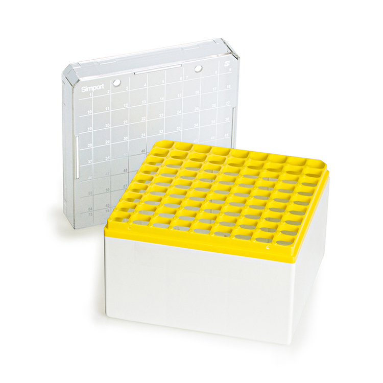 Storage box voor 81 buizen 3-5ml geel, Simport