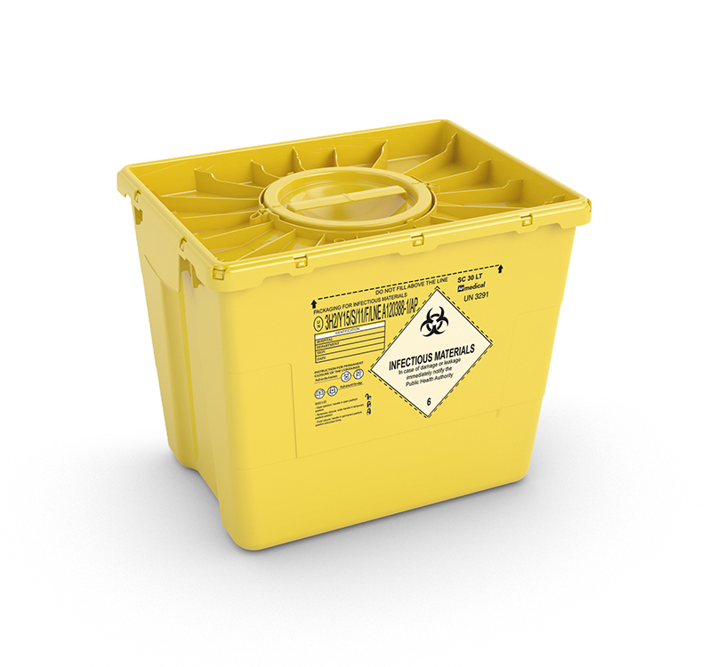 Waste container Evo30 duo N, yellow, 30L, 40x30xH33cm, double lid, AP Medical