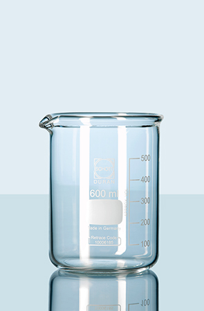 Beaker Super Duty 600ml, with reinforced rim, low form with spout Duran