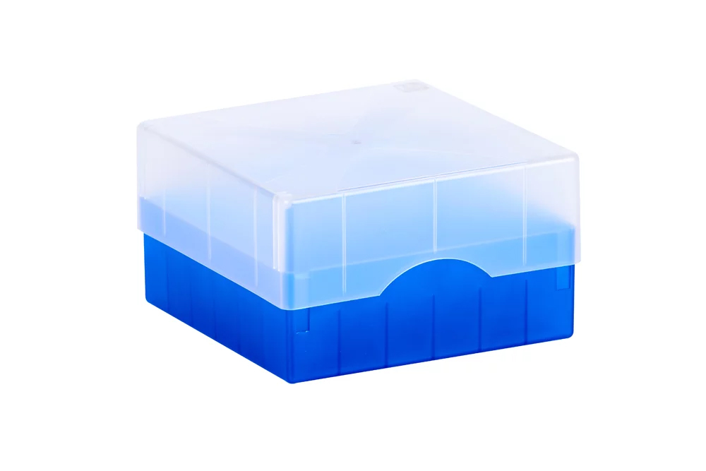 Cryobox plp, bleu, 9x9 pl, 133x133x50/75mm, couvercle combi, code numerique, Ratiolab