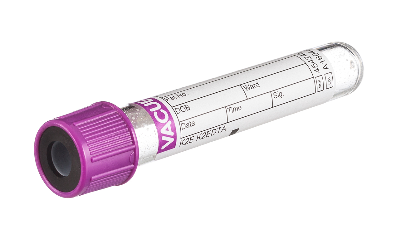 Vacuette buis 3ml, 75x13mm, EDTA K2, lavendel drukstop met zwarte ring, Greiner