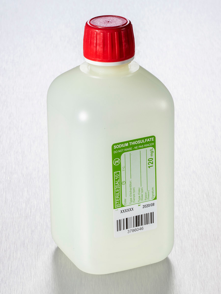 Wateranalysefles 500ml + graduatie + 120mg sodium tiosulfaat, Gosselin