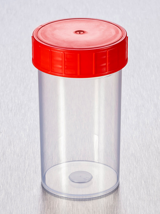 180ml beaker clear plp + red screwcap, sterile, bulk, Gosselin