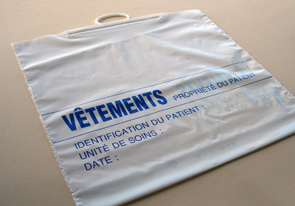 Bag patients clothing, french print, 550x500mm, with strengthened handle in plp