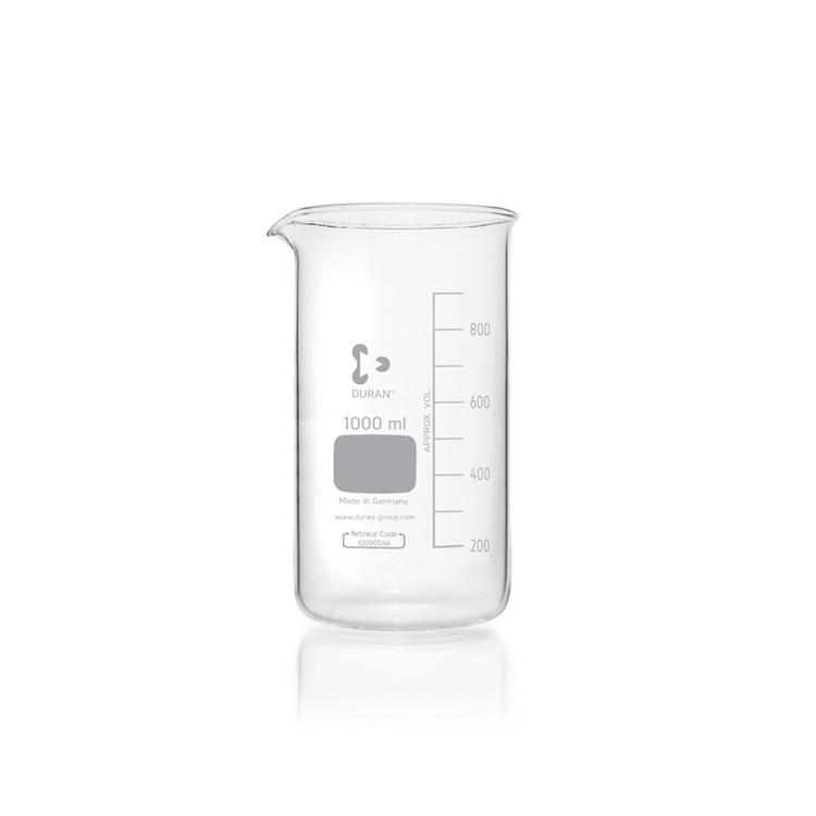 Beaker tall form with graduation and spout 1000ml Duran