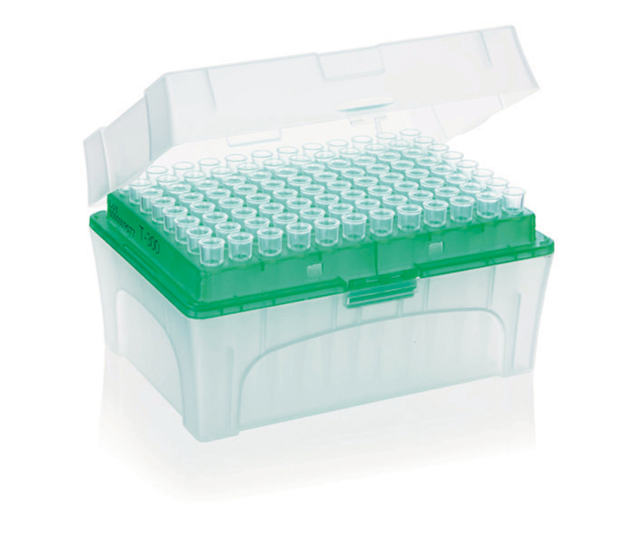 Tipbox, empty, with green tip-tray for 300µl tips, plp, stackable, Brand