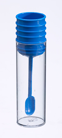 Faeces tube 75 x 22mm, volume 20ml, PS, with blue plug, Bottger