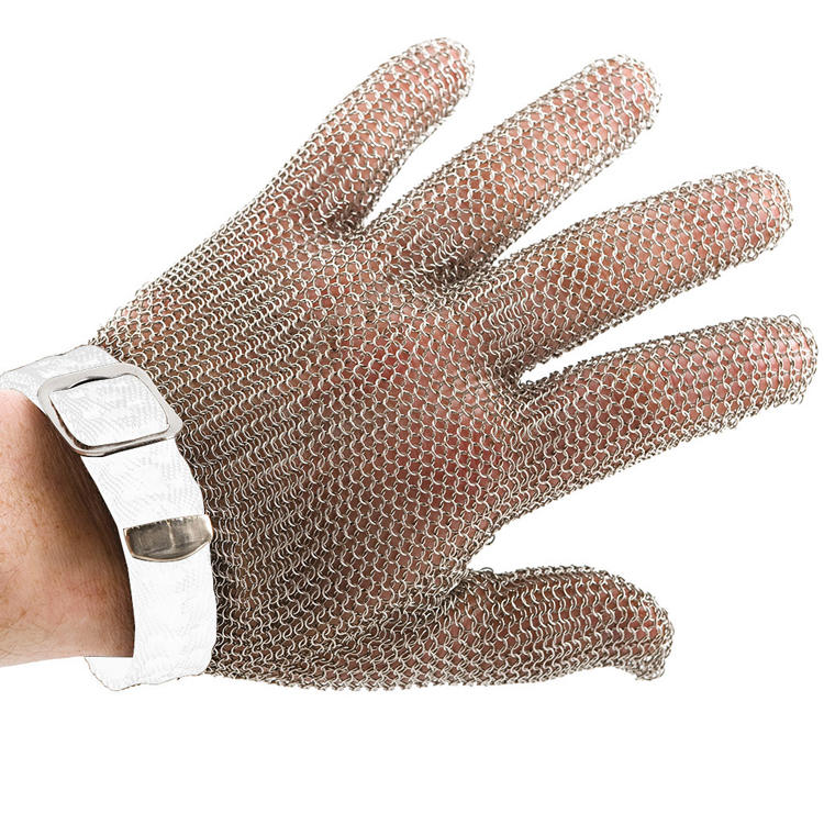 Promesh safety glove, small, stainless steel, with white strap, flexible, Cellpath