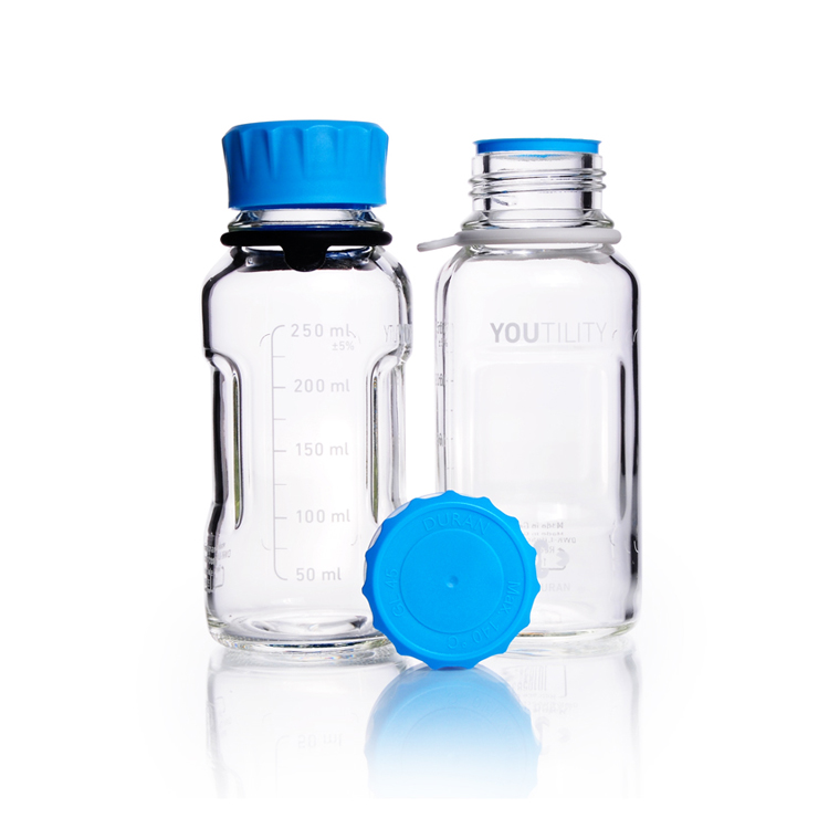 Duran YOUTILITY bottle 250ml GL45, with screwcap, pourring ring and bottle tag