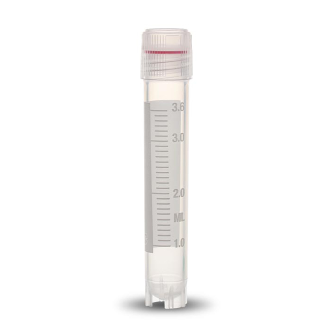 Cryovial 2ml, 12.5 x 77mm, filetage externe, joint en silicone, lip seal + jupe, Simport