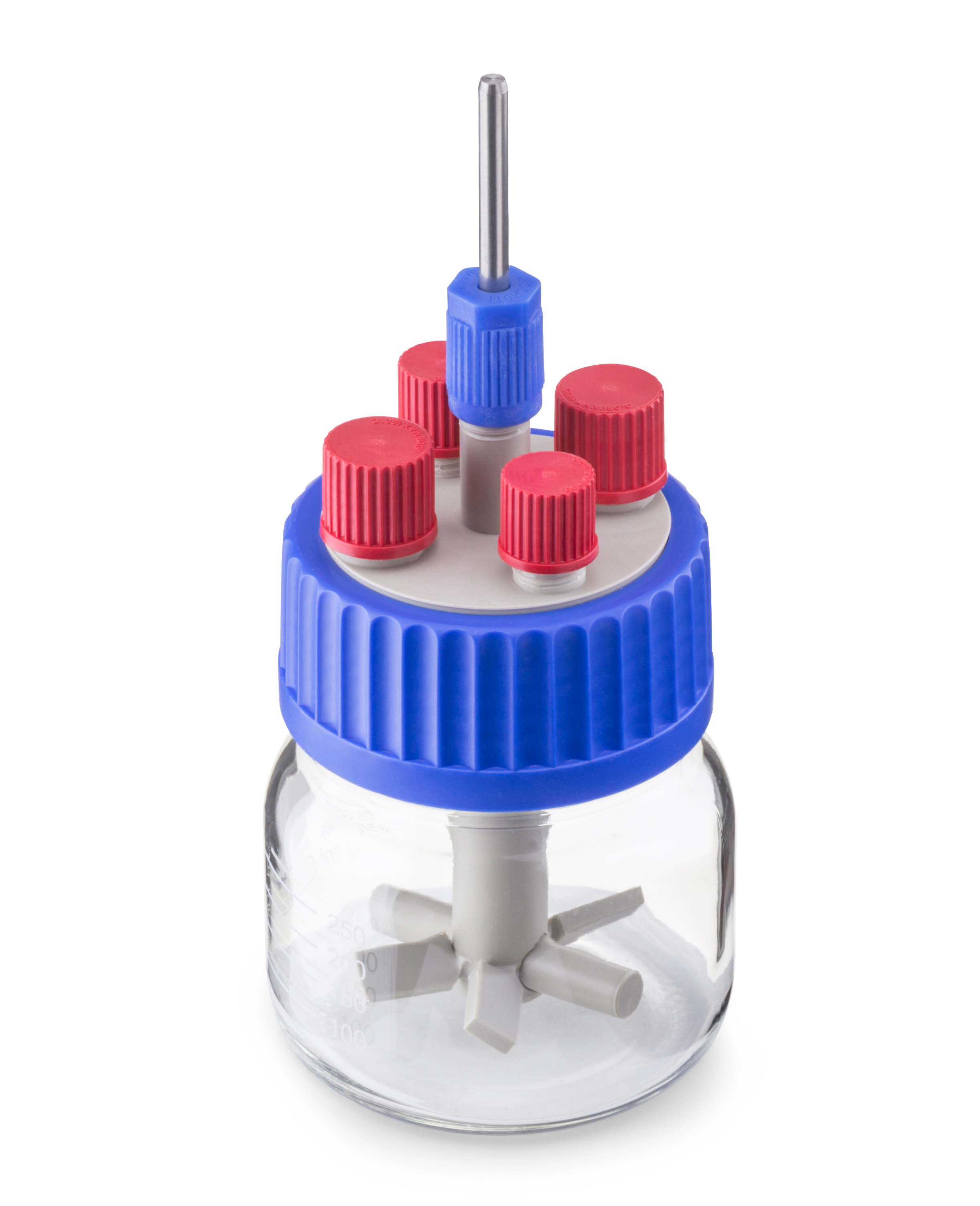 GLS 80 roerreactor voor 250ml fles  met stop 1x GLS 80, 1x GL 14, 2x GL 14, 2x GL 18, Duran