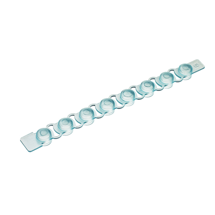 Strip de 8 caps bombés pour microtubes bleu PCR, Simport