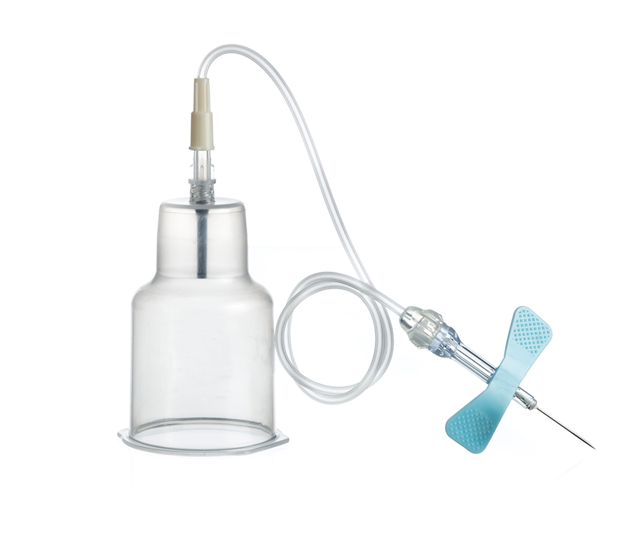 Vacuette epicrânienne sécurité 23G x 3/4 30cm + blood culture holder + luer adapter, stérile, bleu, Greiner