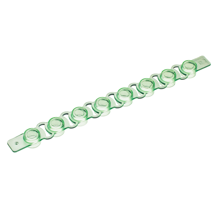 PCR strip of 8 flat caps for microtubes green PCR, Simport