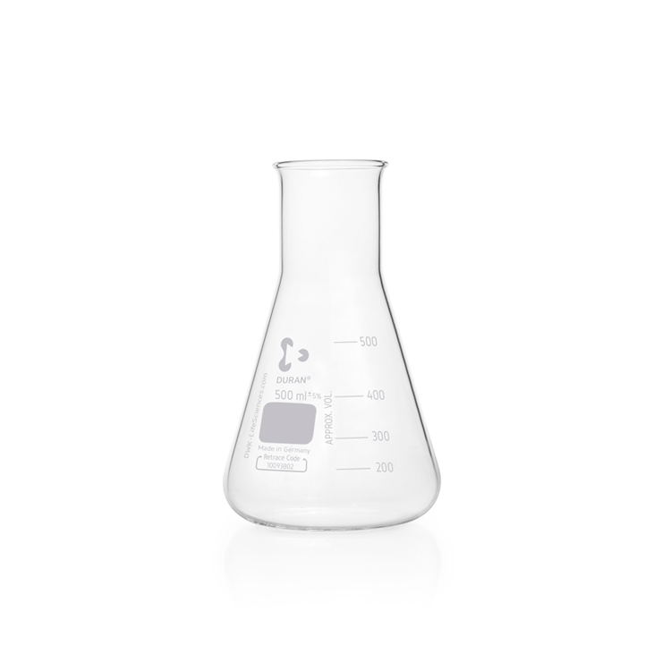 Erlenmeyer wide neck with graduation 500ml Duran