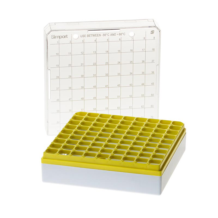 Storage box voor 81 buizen 1-2ml geel, Simport