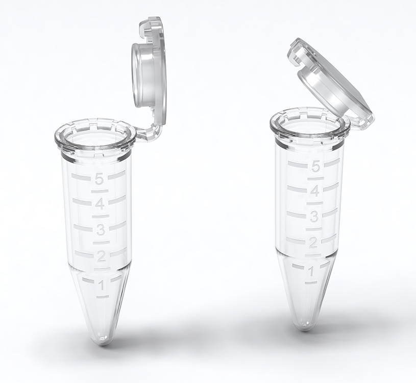 Clear-Lock microtube 5ml, with hinged lid, graduated, writing area, polypropylene, secure locking system