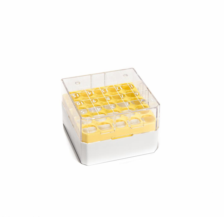 CryoGen box in pc for 25 1,2/2ml tubes, 76x76mm, yellow grid + writing area Biosigma