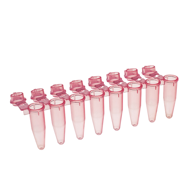 Strip van 8 microbuisjes 0.2ml rood bolstopje PCR, simport