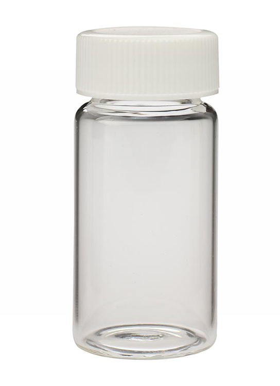 Scintillation vial 20ml, helder glas, witte urea metal schroefdop 24-400, diam.28mm x 61mm, Wheaton