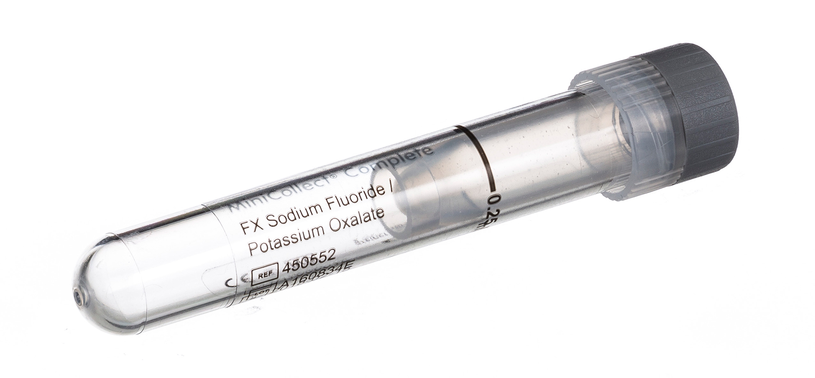 Vacuette MiniCollect Complete tube 0.25ml, FX sodium fluoride/potassium oxalate, grey cap, Greiner