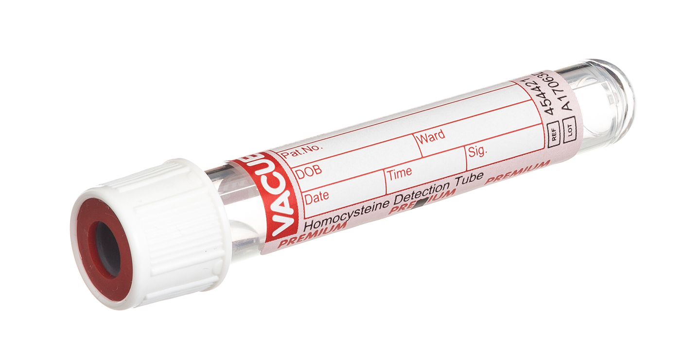 Vacuette tube 2ml, 75x13mm, white screw cap with red ring, Homocysteine Detection Tube, Greiner