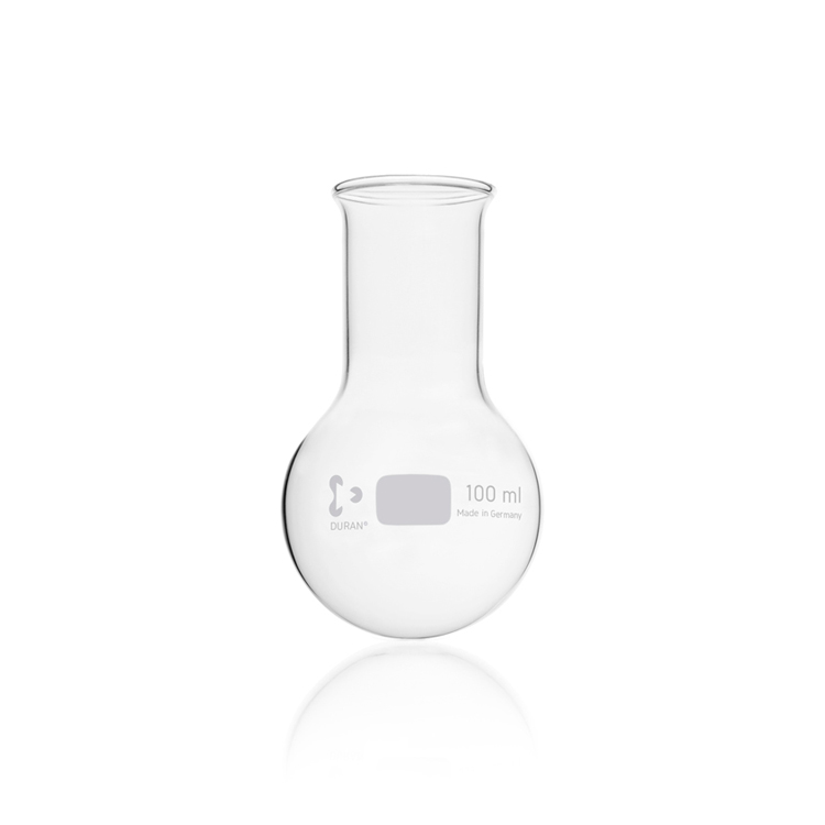 Round bottom flask with wide neck and beaded rim 100ml Duran