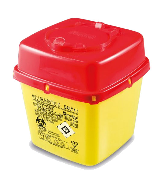 Sharps container Daily 4 square, yellow/white, 4L, afm.19x19xH32cm, AP Medical