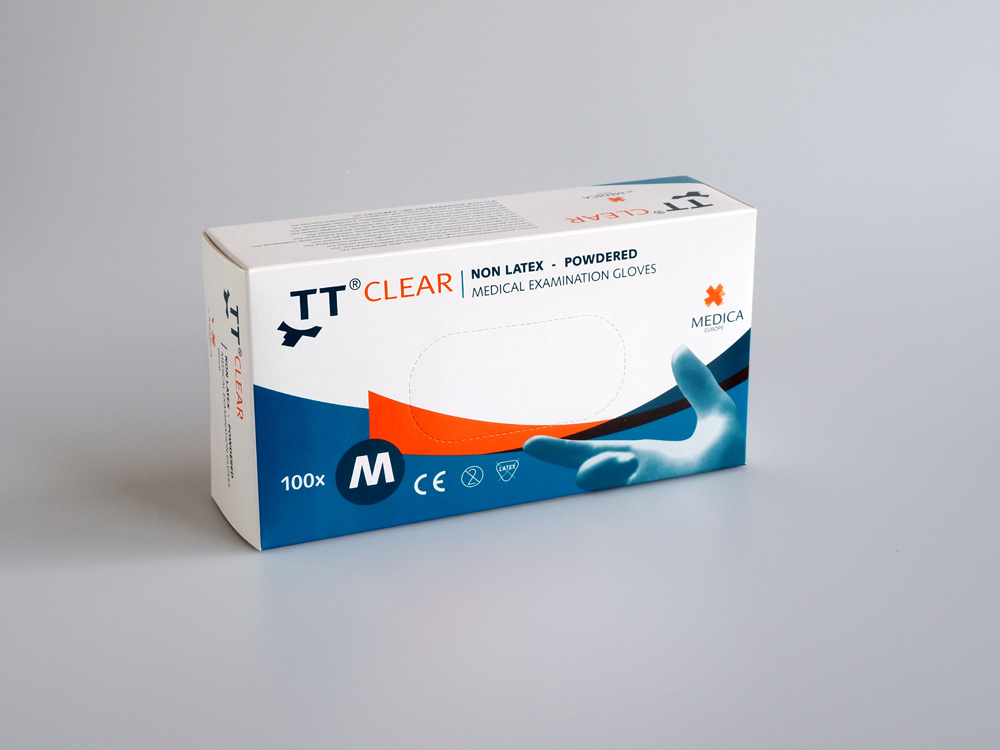 Glove TT Clear, vinyl, powdered, MEDIUM, Medica