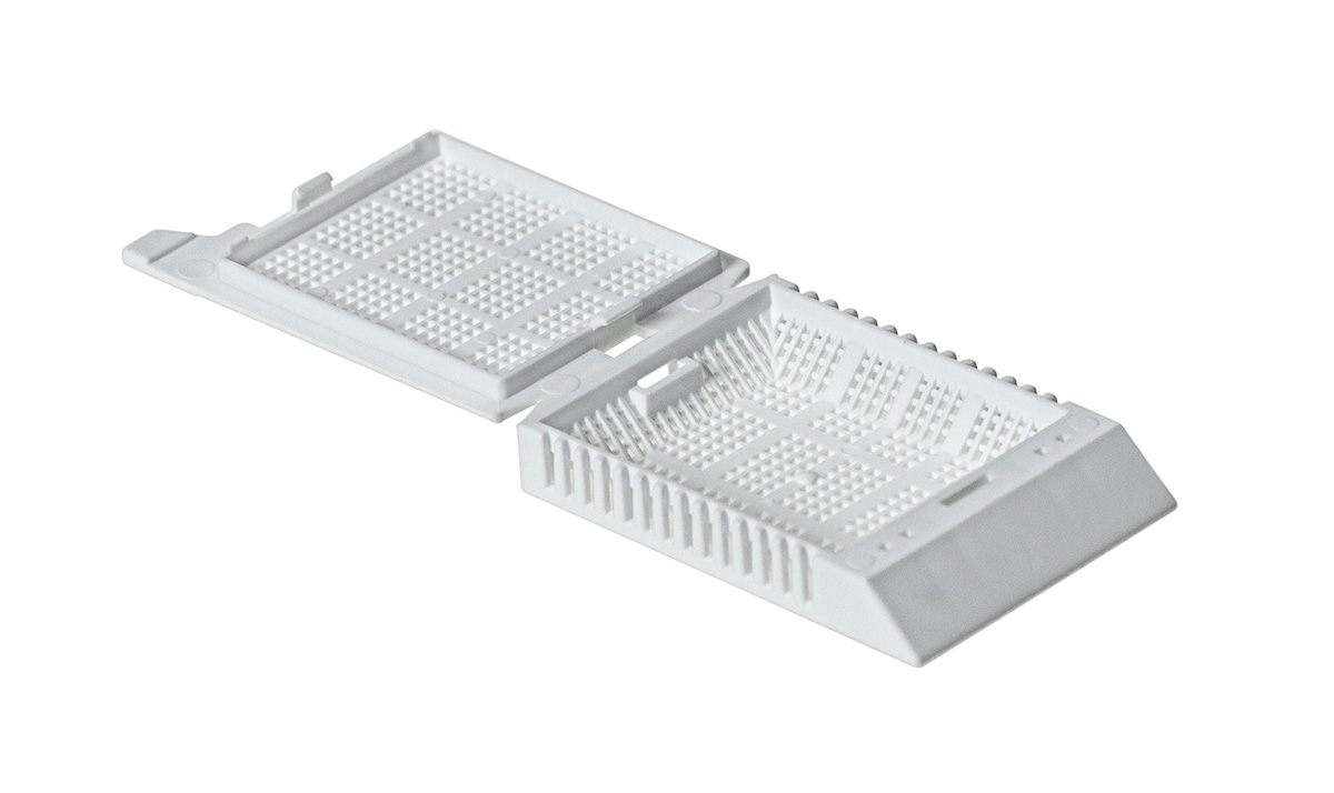 SuperFlo biopsie cassette, 1 compartiment met deksel wit, Simport