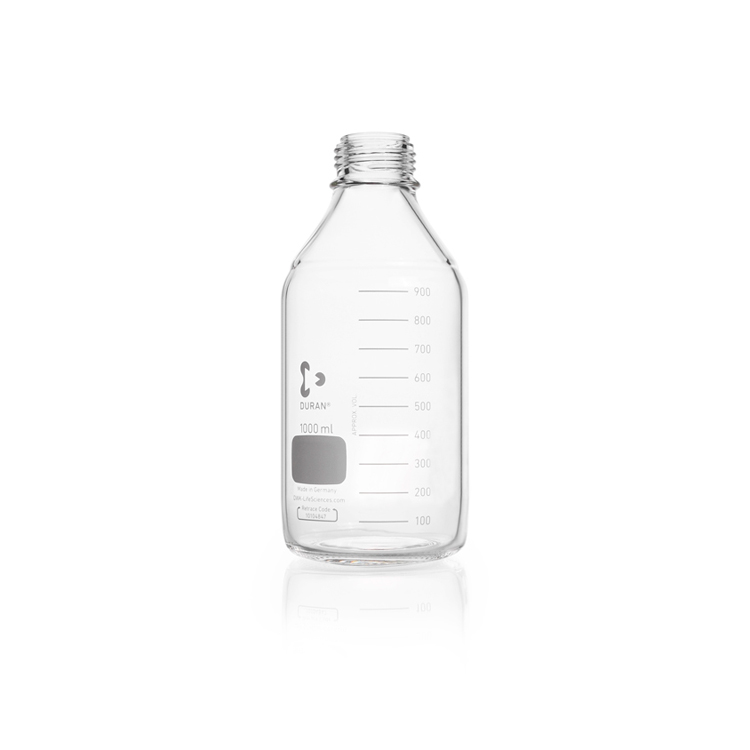 Laboratory bottle, clear, graduated, GL 45, without cap and without pouring ring, 1000 ml Duran