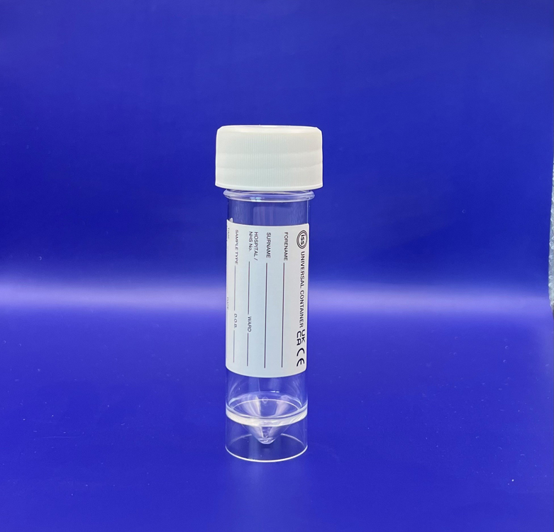 Tube 90 x 25mm, 30ml, polysterène, aseptique, cap blanc, avec étiquette, ISS