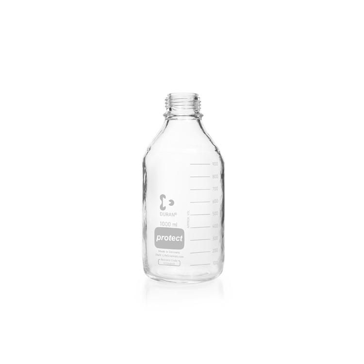 Laboratory glass bottle protect, 1000 ml, plastic coated (PU), GL 45, without screw cap and pouring ring, Duran