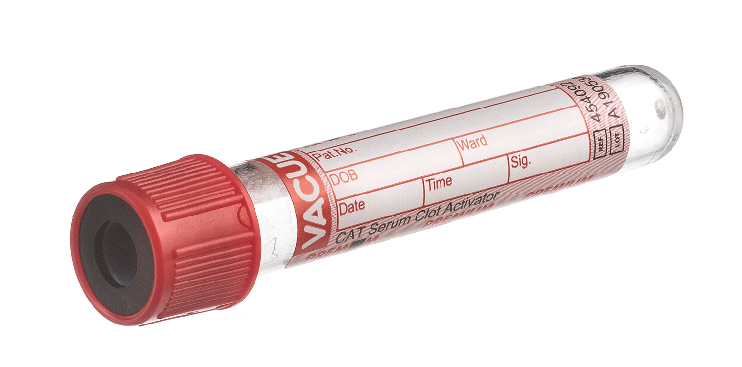 Vacuette tube 4ml, 75x13mm, serum, clot activator, red screw cap, paper label, Greiner