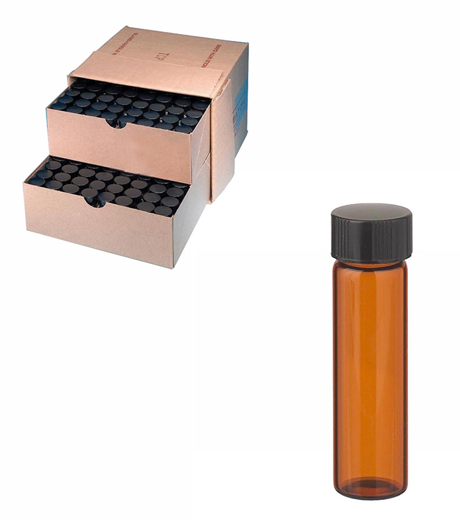 Vial 8ml, amber glas, 15-425 zwarte schroefdop met rubberinlage, 62mm hoog, Wheaton