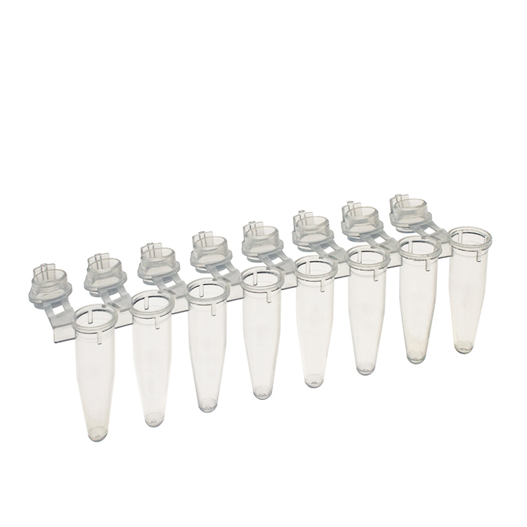 Strip van 8 microbuisjes 0.2ml naturel plat stopje PCR, simport