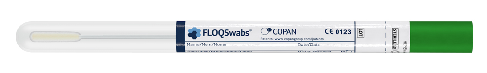 Flocked swab in plain dry tube, mini tip nylon, plastic applicator, sterile, Copan