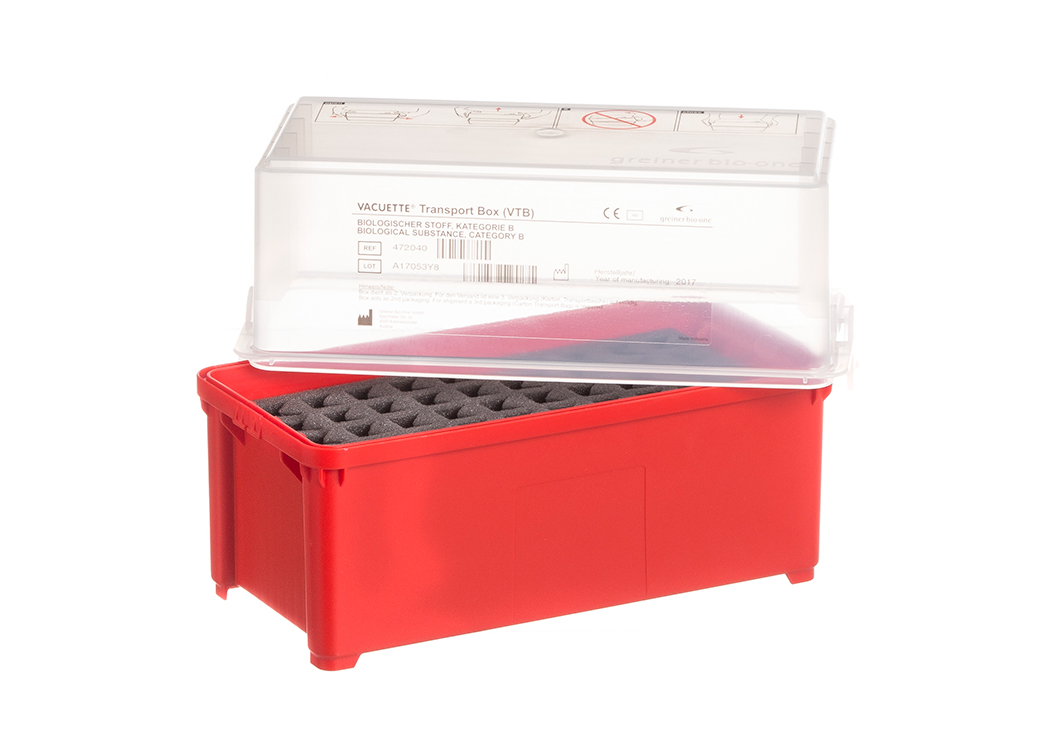 Vacuette Transport Box (VTB) voor 40 buizen met foam insert, zonder transport karton, Greiner