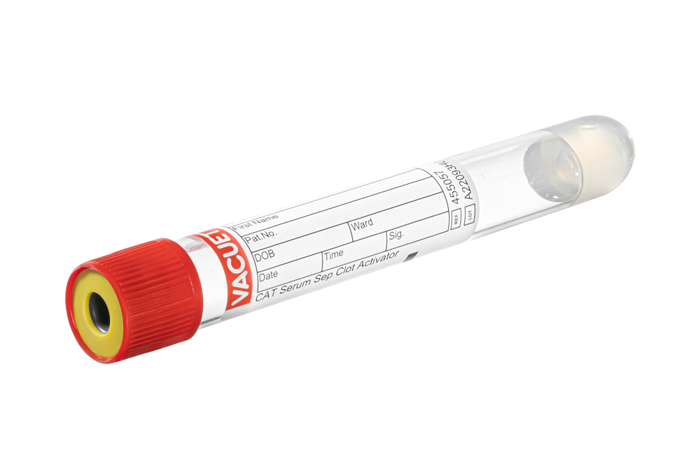 Vacuette tube 4ml, 100x16mm, bouchon à pression rouge, sérum avec gel et activateur de coagulation, low vacuum, Greiner