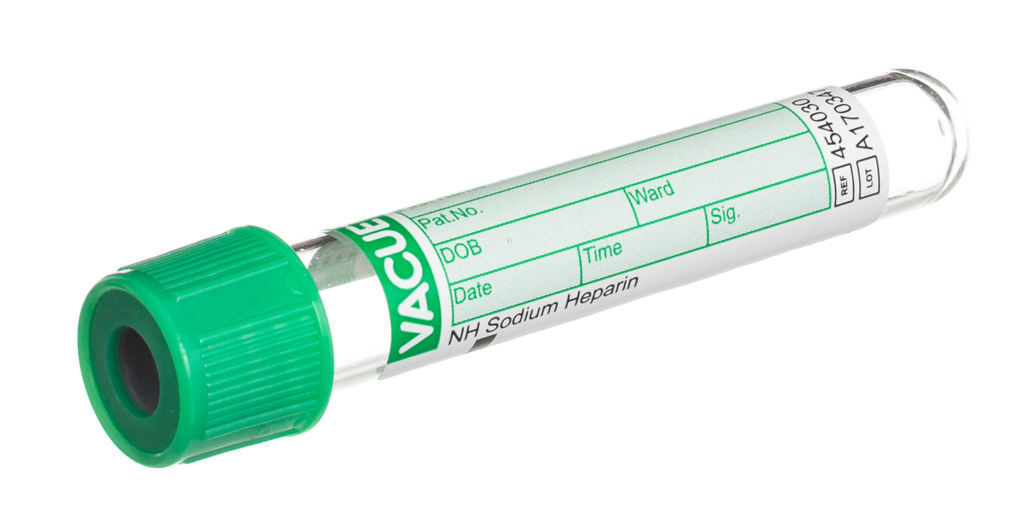 Vacuette buis 4ml, 75x13mm, natrium heparine, groene drukstop met zwarte ring, Greiner