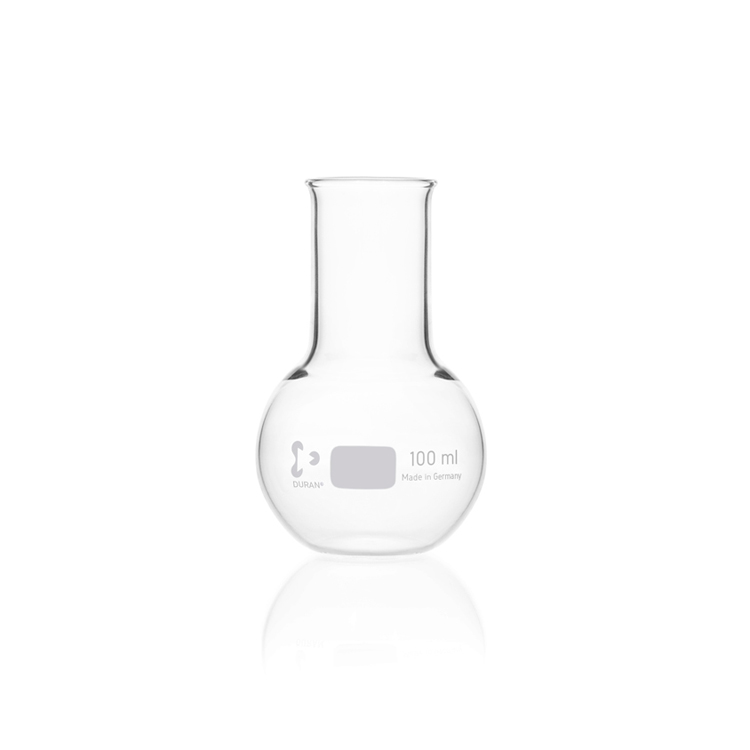 Flat bottom flask with wide neck and beaded rim 100ml Duran