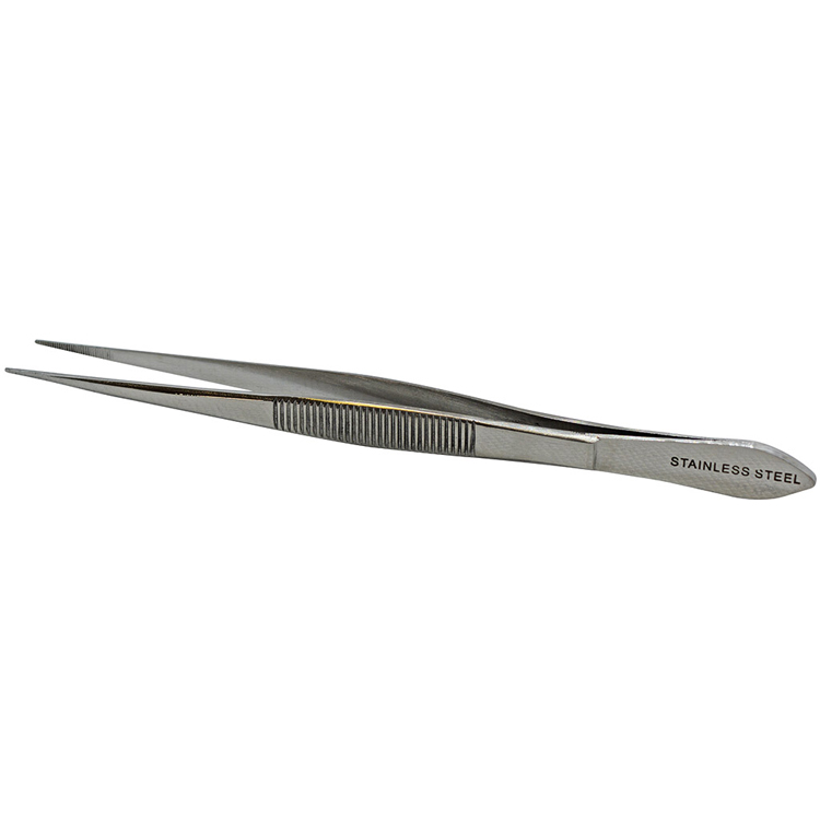 Forceps stainless steel, pointed serrated tip, 130mm, Cellpath