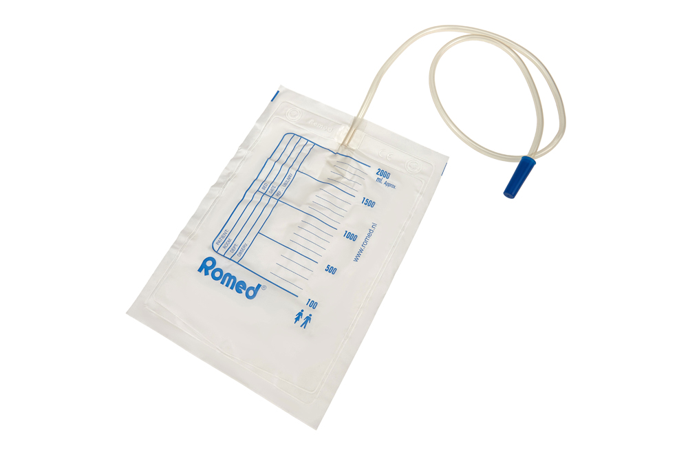 Urinebag 2L, without tap, with ventile, hose 90cm, non sterile