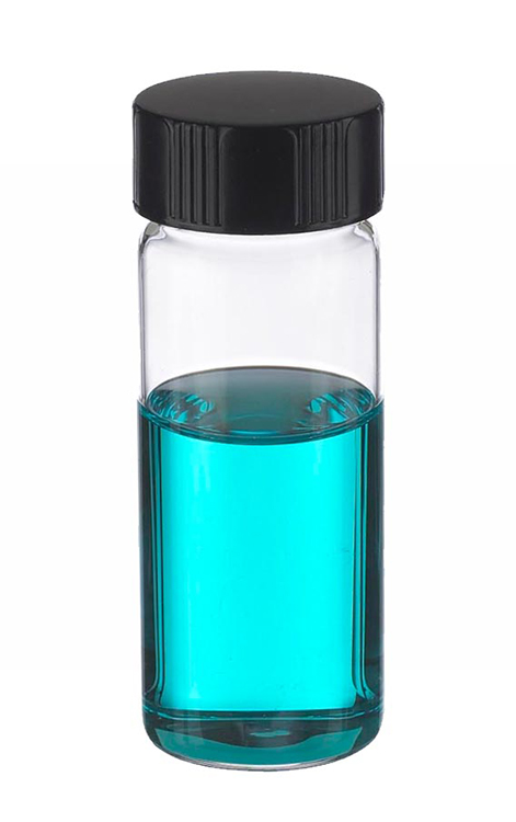 Vial 25ml, helder glas, 24-400 zwarte schroefdop met rubberinlage, 73mm hoog, Wheaton